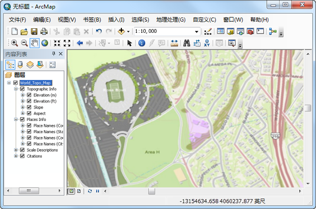 显示内容列表和地图的 ArcMap 用户界面