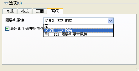 “导出”对话框的“高级”选项卡上的“仅导出 PDF 图层”选项