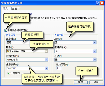 “设置数据驱动页面”对话框中的“定义”选项卡