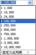 从下拉列表中选择地图比例。指定比例后，地图将缩放至该指定比例。