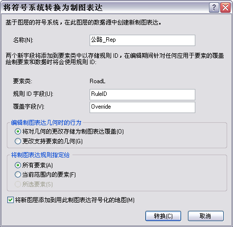 “将符号系统转换为制图表达”对话框。